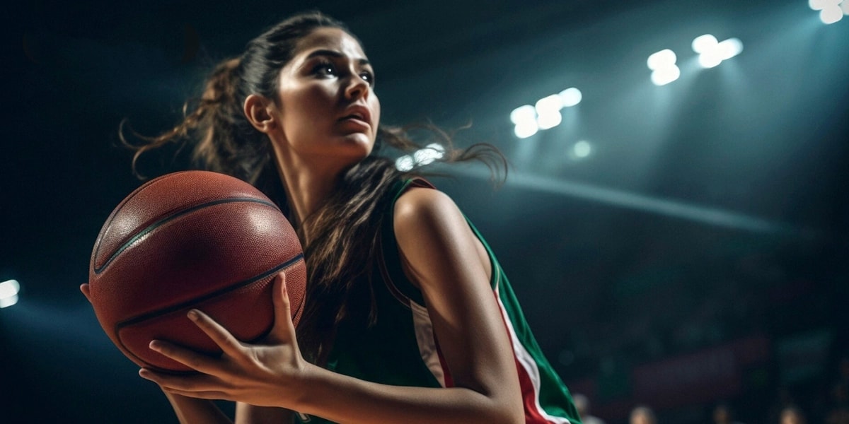 Imagem mostra jogadora de basquete em quadra